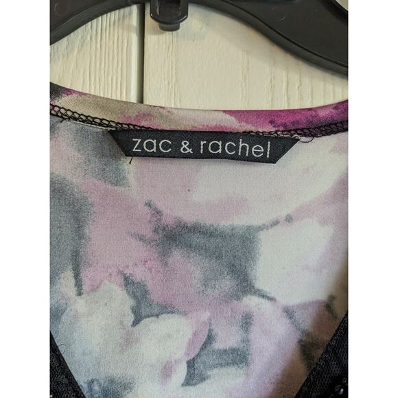 Zac & Rachel Womens Beaded Long Sleeve V-neck Purple Floral Polyester Top Size S - Picture 3 of 5